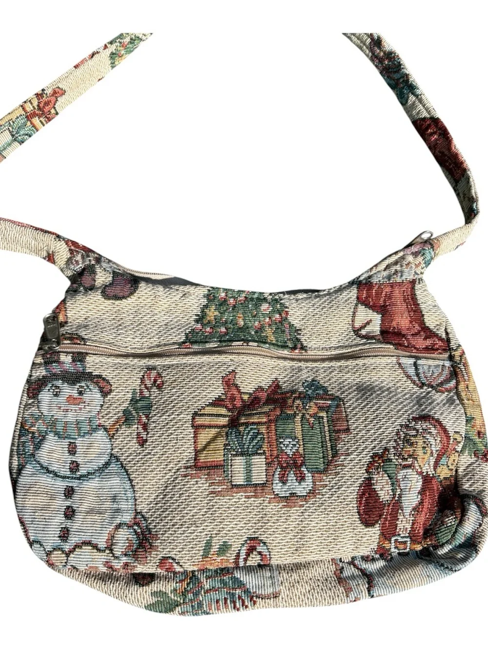 Tapestry Snowman Christmas Hobo Bag 90s Vintage